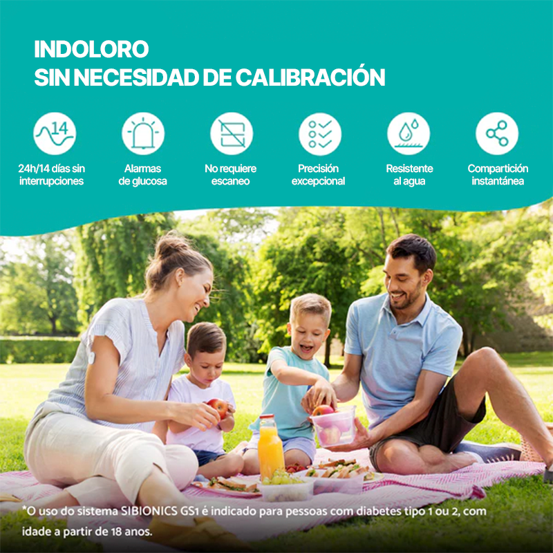 SIBIONICS CGM GS1 - Sistema de monitoreo continuo de glucosa en casa + Termómetro de regalo