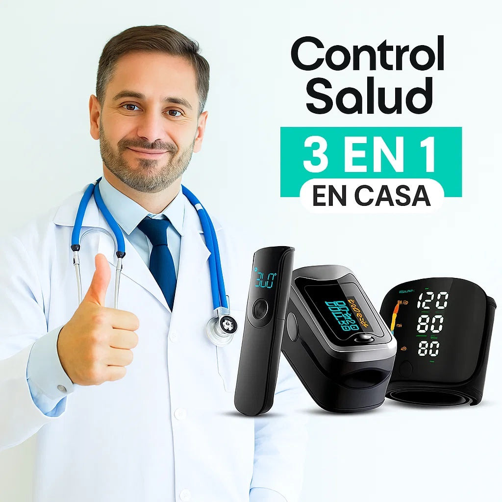 Kit Control Salud™ - Medidor de presión digital + oxímetro – Mide Glucosa, Presión, Temperatura y Saturación en Casa